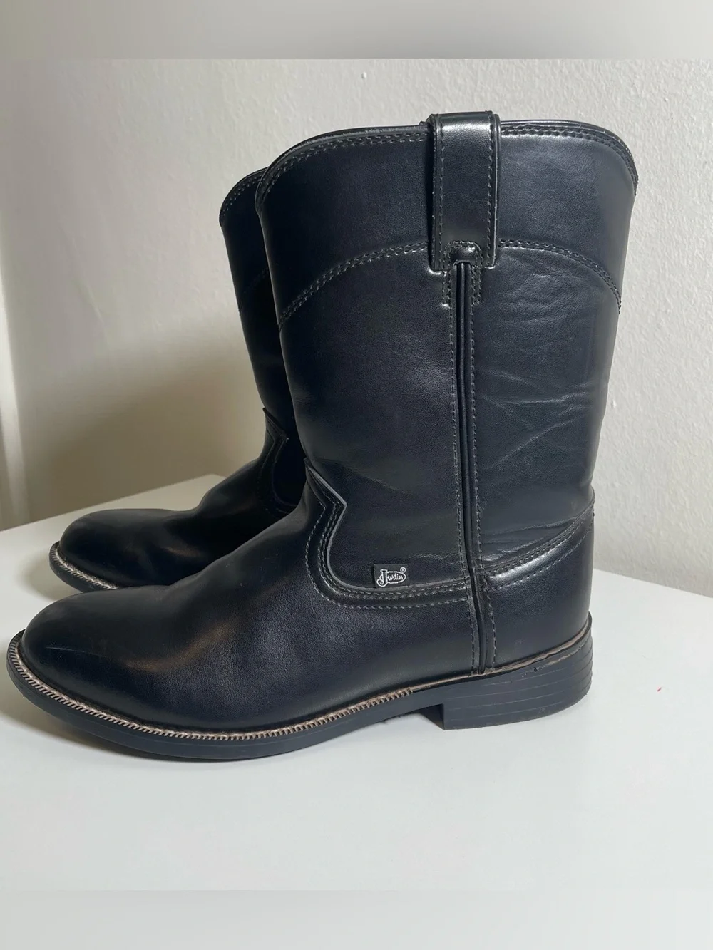 Justin Boots Temple Round Toe Cowboy Mens Black Casual Boots JB3000 Size 10.5 D